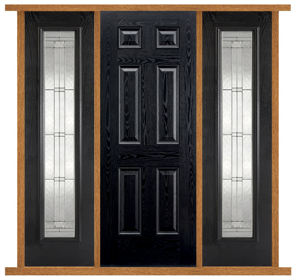 GRP 6 Panel Black Front Door with Elegant Sidelights